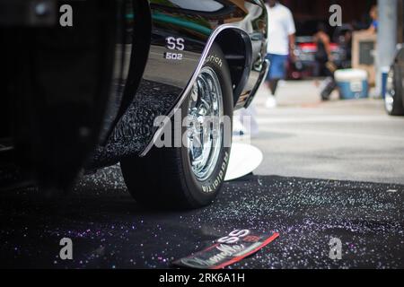 A black 1969 Chevrolet Camaro SS. Tire side view. Stock Photo