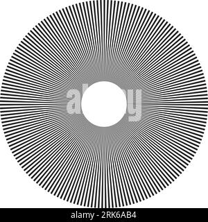 Radiales Elementset. Starburst- oder Sunburst-Hintergründe. Strahl, Strahlformen. Vektorillustration. Abstrakter schwarzer Halbtonstreifen. Trendiges Designelement Stock Vektor