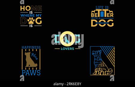 „Dog Typography“-T-Shirt-Design-Paket Stock Vektor