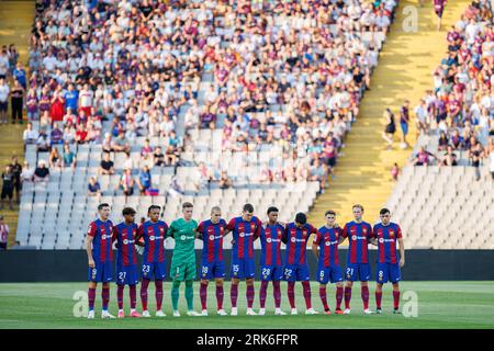 Barcelona, Spain. 20th Aug, 2023. Barcelona squad in action during the LaLiga EA Sports match between FC Barcelona and Cadiz CF at the Estadi Olimpic Stock Photo