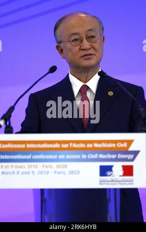 Bildnummer: 53844901  Datum: 09.03.2010  Copyright: imago/Xinhua (100309) -- PARIS, March 9, 2010 (Xinhua) -- Executive Director of the International Energy Agency Nobuo Tanaka speaks during the International Conference on Access to Civil Nuclear Energy in Paris, France, March 9, 2010. France on Monday hosted an international conference on peaceful use of nuclear energy in Paris, where representatives from about 60 countries and regions debated on how to simplify the access to nuclear energy and to safeguard the utility of nuclear power from military deviation. (Xinhua/Zhang Yuwei) (cl) (2)FRA Stock Photo