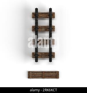 A 3D rendering of an aged wooden rail track isolated on a white background Stock Photo