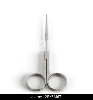 Ein 3D-Rendering von Metallscheren, isoliert auf weißem Hintergrund Stockfoto