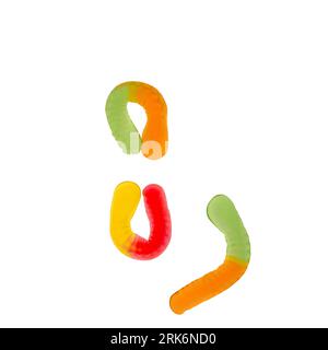 Kit of punctuation marks made of gummy worms and isolated on white background. Food alphabet concept. Part of the set of sweet food font easy to stack Stock Photo