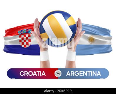 Kroatien gegen Argentinien Nationalmannschaften Volleyball Volleyball-Ball-Match-Konzept. Stockfoto