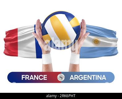 Frankreich gegen Argentinien Nationalmannschaften Volleyballspiel Konzept. Stockfoto