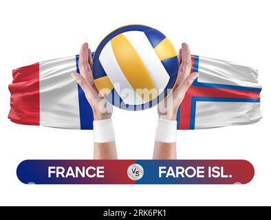 Frankreich gegen die Färöer Nationalmannschaften Volleyball-Volleyball-Match-Konzept. Stockfoto