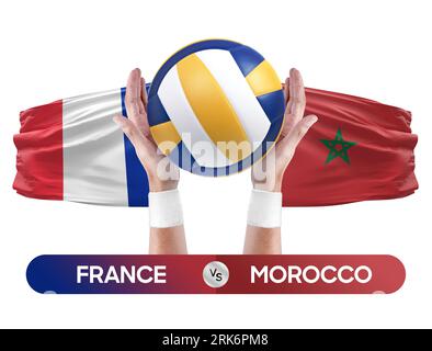 Frankreich gegen Marokko Nationalmannschaften Volleyballspiel Konzept. Stockfoto
