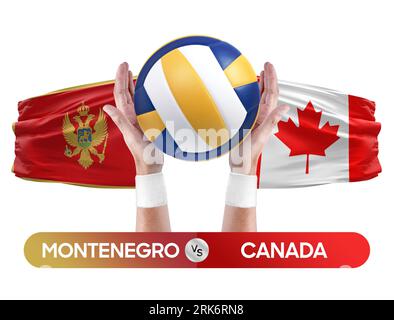 Montenegro gegen Kanada Nationalmannschaften Volleyball Volleyball-Volleyball-Match-Wettkampfkonzept. Stockfoto