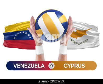 Venezuela gegen Zypern Nationalmannschaften Volleyball Volleyballspiel Wettbewerbskonzept. Stockfoto