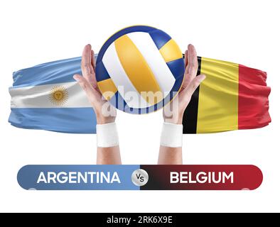 Argentinien gegen Belgien Nationalmannschaften Volleyball Volleyball Volleyball Match Competition Concept. Stockfoto