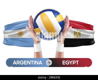 Argentinien gegen Ägypten Nationalmannschaften Volleyball Volleyball-Ball-Match-Konzept. Stockfoto
