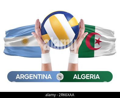 Argentinien gegen Algerien Nationalmannschaften Volleyball Volleyballspiel Wettbewerbskonzept. Stockfoto