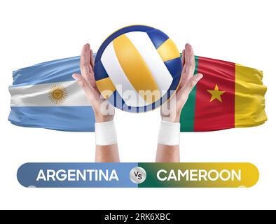 Argentinien gegen Kamerun Nationalmannschaften Volleyball Volleyball-Ball-Match-Konzept. Stockfoto