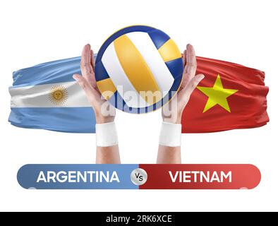 Argentinien gegen Vietnam Nationalmannschaften Volleyball Volleyball-Volleyball-Match-Konzept. Stockfoto