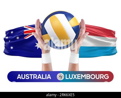 Australien gegen Luxemburg Nationalmannschaften Volleyball Volleyball-Ball-Match-Konzept. Stockfoto