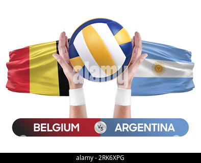 Belgien gegen Argentinien Nationalmannschaften Volleyball Volleyball Volleyball Match Competition Concept. Stockfoto