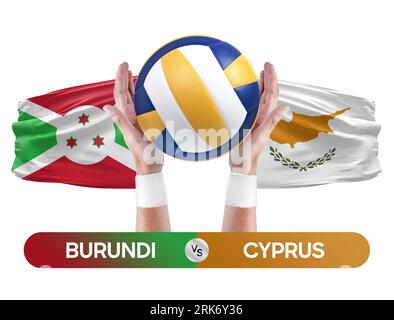 Burundi gegen Zypern Nationalmannschaften Volleyball Volleyball Ball Match Competition Konzept. Stockfoto