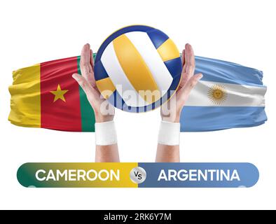 Kamerun gegen Argentinien Nationalmannschaften Volleyball Volleyball Ball Match Competition Konzept. Stockfoto