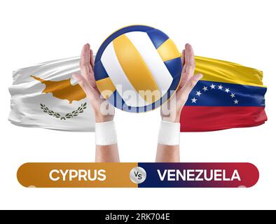 Zypern gegen Venezuela Nationalmannschaften Volleyball Volleyball-Volleyball-Match-Wettkampfkonzept. Stockfoto