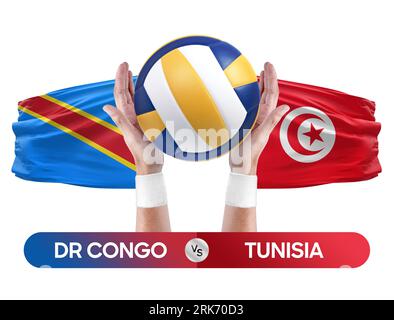 Dr Congo vs Tunesien Nationalmannschaften Volleyballspiel Wettbewerbskonzept. Stockfoto