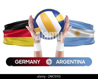 Deutschland gegen Argentinien Nationalmannschaften Volleyball Volleyball Volleyball Match Competition Concept. Stockfoto