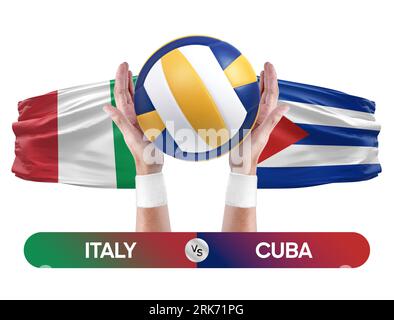 Italien gegen Kuba Nationalmannschaften Volleyballspiel Konzept. Stockfoto