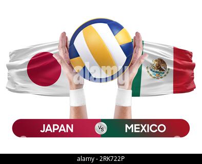 Japan gegen Mexiko Nationalmannschaften Volleyball Volleyballspiel Wettkampfkonzept. Stockfoto