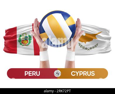 Peru gegen Zypern Nationalmannschaften Volleyball Volleyball-Volleyball-Match-Konzept. Stockfoto
