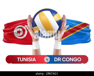 Tunesien vs Dr Kongo Nationalmannschaften Volleyball Volleyball Spiel Wettkampfkonzept. Stockfoto