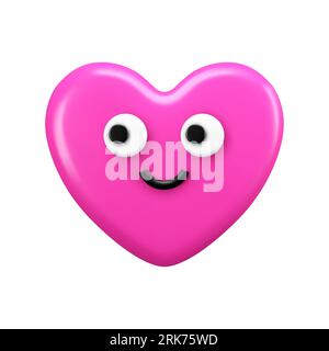 Funny pink cartoon heart in 3D style isolated on white background. Vector illustration Stock Vektor