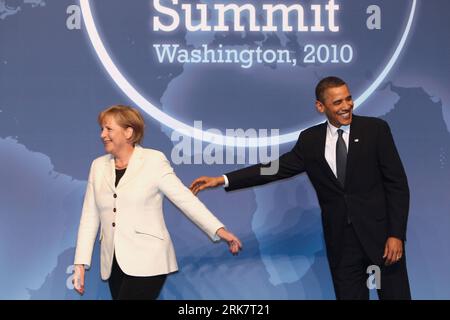 Bildnummer: 53936959  Datum: 12.04.2010  Copyright: imago/Xinhua  U.S. President Barack Obama (R) greets German Chancellor Angela Merkel upon her arrival for a working dinner during the Nuclear Security Summit in Washington, the United States, April 12, 2010. U.S. President Barack Obama on Monday evening welcomed world leaders to a working dinner in Washington, kicking off a summit aimed at preventing terrorists from obtaining nuclear weapons. (Xinhua/Ju Peng)(wjd) U.S.-WASHINGTON-NUCLEAR SECURITY SUMMIT-OBAMA-MERKEL PUBLICATIONxNOTxINxCHN People Politik Atomgipfel premiumd xint kbdig xkg 2010 Stock Photo