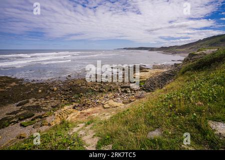 View of Cornelian Bay from the Northern end looking south towards Filey Brigg in the distance. Cornelian Bay lies between Scarborough and Cayton Bay. Stock Photo