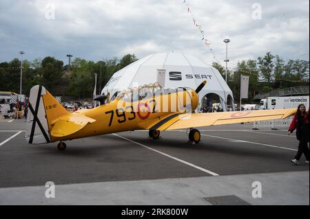 Rear view of Spanish Air Force North American Aviation T-6 Texan plane Stock Photo