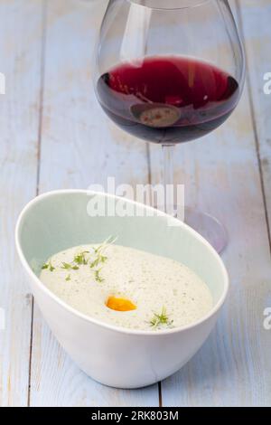 Fresh Chervil Soup In A Bowl On Wood Stock Photo