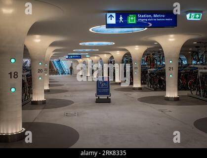 Amsterdam, The Netherlands, 24.08.2023, New, underground bike parking at the centrail station, largest bicycle parking facility in Amsterdam Stock Photo