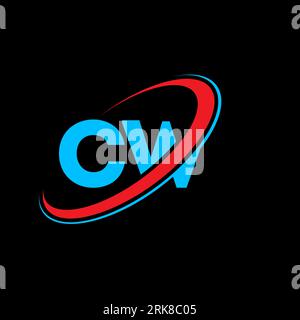 CW C W letter logo design. Initial letter CW linked circle uppercase monogram logo red and blue. CW logo, C W design. cw, c w Stock Vektor