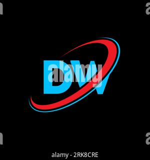 DW D W Logo-Design. Anfangsbuchstabe DW verbundener Kreis Monogramm-Logo in Großbuchstaben rot und blau. DW-Logo, D W-Design. dw, d W Stock Vektor