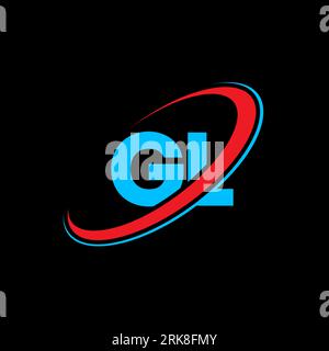 GL G L Logo-Design. Anfangsbuchstabe GL-verknüpfter Kreis Monogramm-Logo in Großbuchstaben rot und blau. GL-Logo, G L-Design. gl, g l Stock Vektor