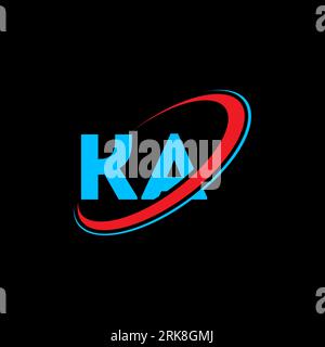 KA K A letter logo design. Initial letter KA linked circle uppercase monogram logo red and blue. KA logo, K A design. ka, k a Stock Vektor