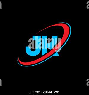 JK J K Logo-Design. Anfangsbuchstabe JK verknüpfter Kreis, Monogramm-Logo in Großbuchstaben, rot und blau. JK-Logo, J K-Design. jk, j k Stock Vektor