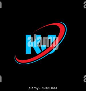 KJ K J Logo-Design. Anfangsbuchstabe KJ verbundener Kreis Großbuchstaben Monogramm Logo rot und blau. KJ-Logo, K J-Design. kj, k j Stock Vektor
