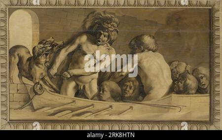Hercules bezieht Cerberus aus der Unterwelt (Charon, der Fährmann der Styx) zwischen 1645 und 1650 von Jacob van Campen Stockfoto