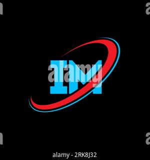 LOGO MIT IM i M Buchstaben. Anfangsbuchstabe im gekoppelter Kreis Monogramm-Logo in Großbuchstaben rot und blau. IM-Logo, I M-Design. Ich, ich Stock Vektor