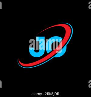 JO J O Logo-Design. Anfangsbuchstabe JO verbundener Kreis Monogramm-Logo in Großbuchstaben rot und blau. JO-Logo, J O-Design. jo, j lo Stock Vektor