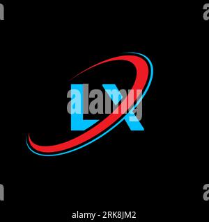 LX L X Logo-Design. Anfangsbuchstabe LX verbundener Kreis Monogramm-Logo in Großbuchstaben rot und blau. LX-Logo, L X-Design. lx, L x Stock Vektor