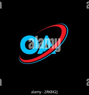 OA O A-Logo-Design. Anfangsbuchstabe OA verbundener Kreis Großbuchstaben Monogramm Logo rot und blau. OA-Logo, O A-Design. oa, o a Stock Vektor