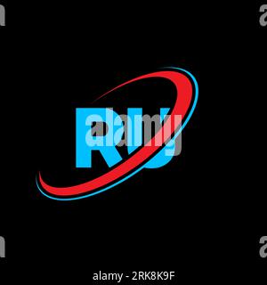 LOGO MIT RU R U-Buchstaben. Anfangsbuchstabe RU verbunden Kreis Monogramm-Logo in Großbuchstaben rot und blau. RU-Logo, R U-Design. ru, r U Stock Vektor