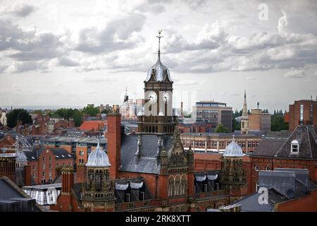This skyline image of York in the UK includes the Opera House Clock Tower. The photograph was taken from the top of Clifford's Tower. Stock Photo