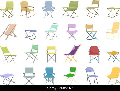 Camping chair icons set cartoon vector. Nature summer. Picnic seat Stock Vector